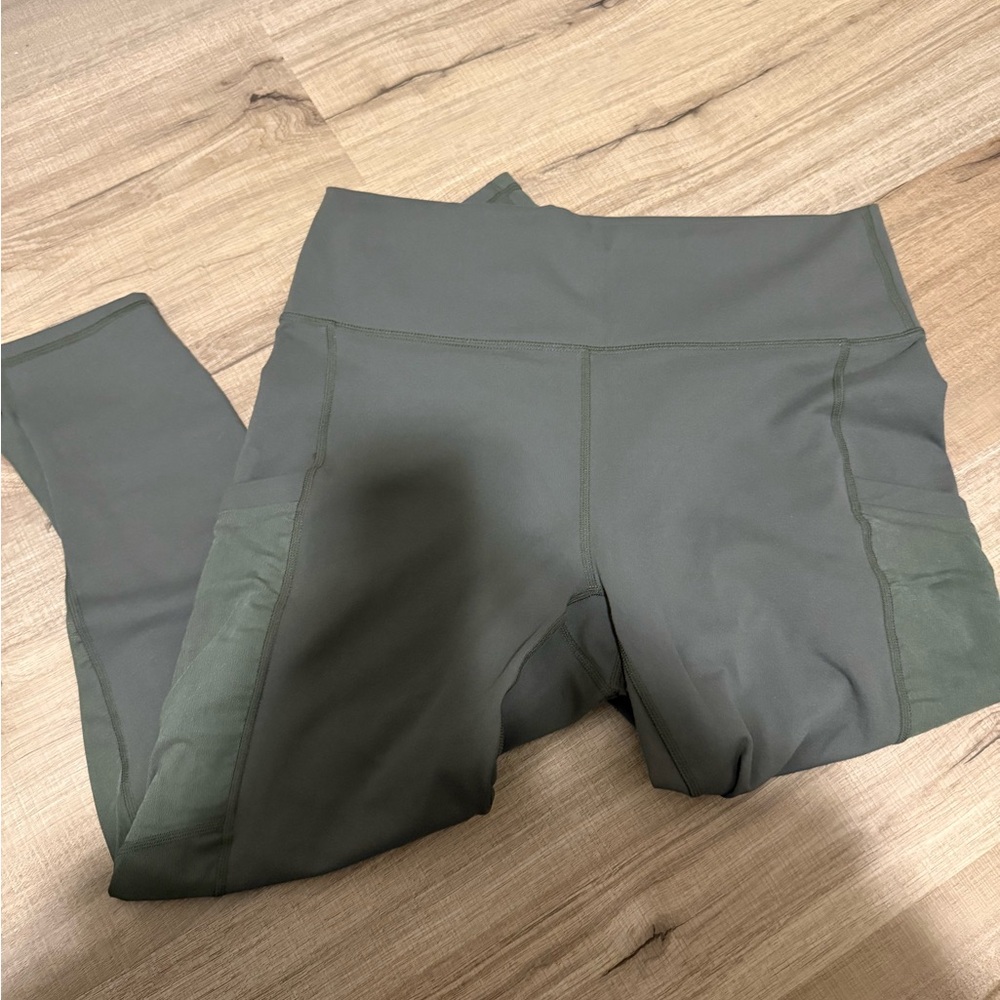 Fabletics Power Hold Mesh Panel Ankle Leggings - Olive Green